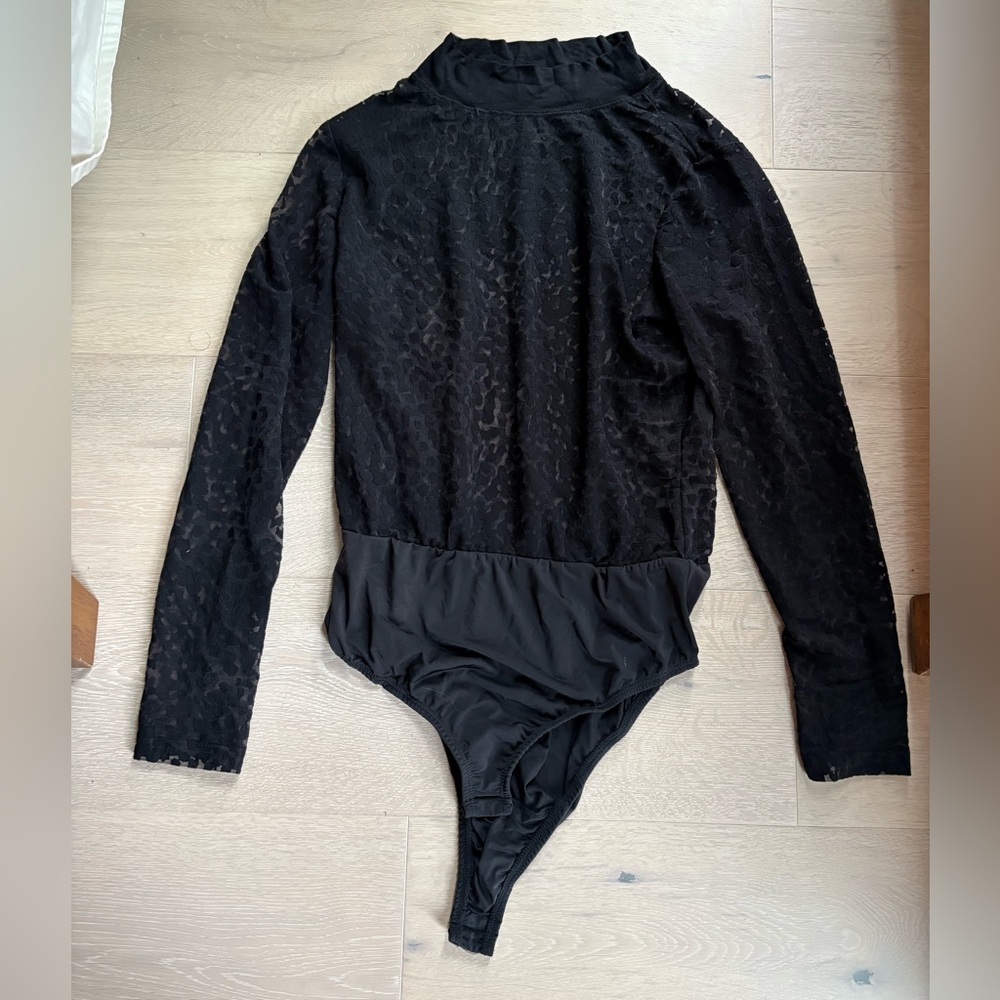 All Saints Black Lace Mock Neck Bodysuit size M
